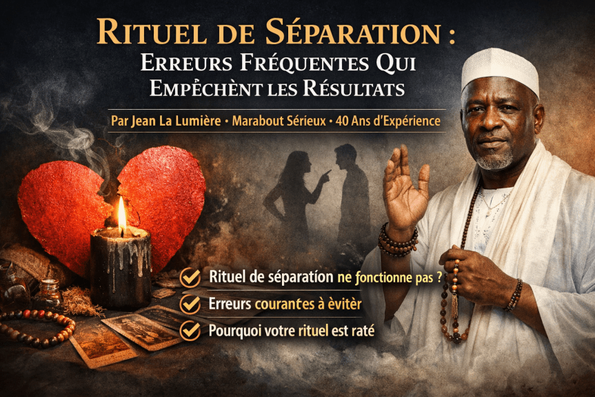 Rituel de séparation qui ne fonctionne pas, erreurs fréquentes et rituel raté expliqués par le marabout sérieux Jean La Lumière, 40 ans d’expérience